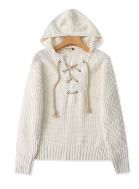 外贸连帽长袖针织衫 春秋新款时尚套头帽衫女装宽松毛衣外套03191