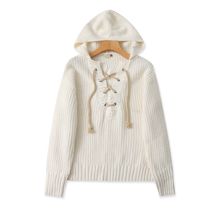 外贸连帽长袖针织衫 春秋新款时尚套头帽衫女装宽松毛衣外套03191