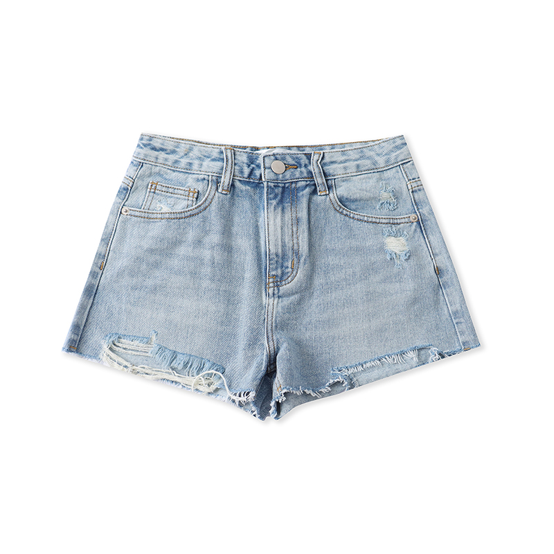 外贸刺绣洗牛仔短裤毛边破洞时尚