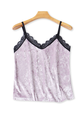 外贸蕾丝拼接金丝绒吊带 夏季新款百搭时尚背心 女打底上衣 23484