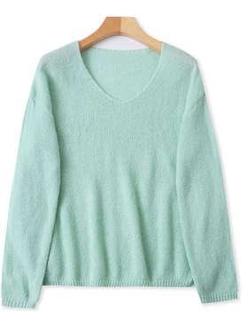 时尚长袖V领针织衫春秋新款弹力打底宽松女慵懒软糯毛衣上衣05071