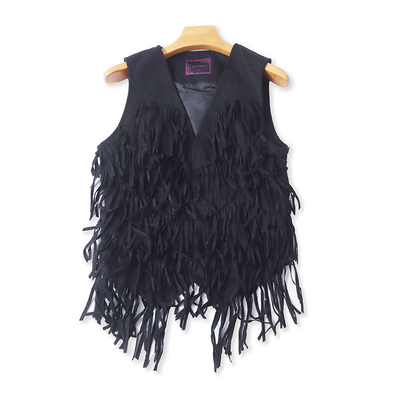 爱丽爱熙挂扣短款马甲麂皮绒流苏