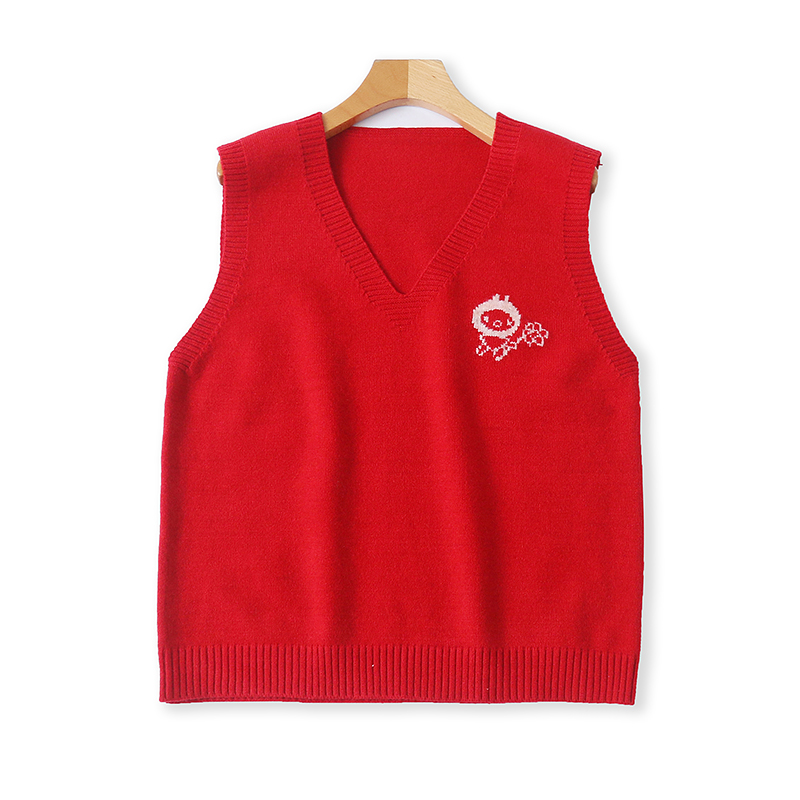 V领卡通针织背心马甲洋气时尚