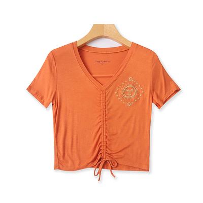 短袖百搭薄款印花系带T恤