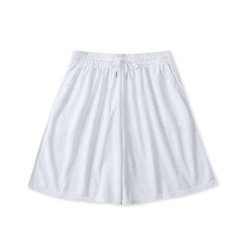 夏季纯色松紧腰直筒休闲短裤