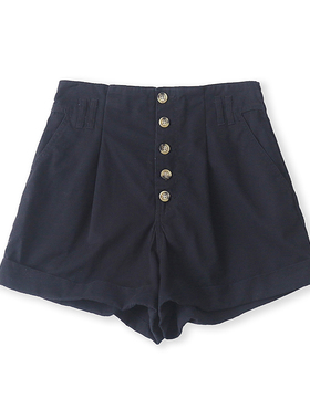 外贸半松紧腰休闲短裤 夏季新款卷边时尚女宽松阔腿高腰裤子24262