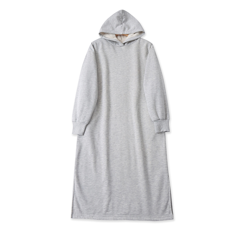 日单加绒厚长款连帽卫衣裙秋冬女