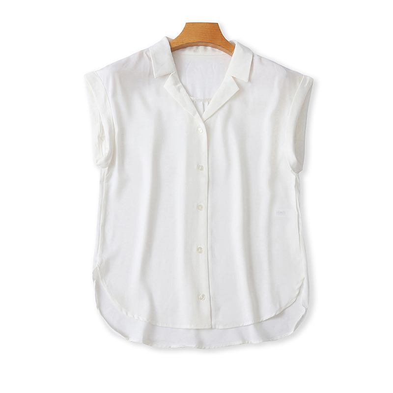 仿真丝翻领无袖衬衫宽松休闲衬衣