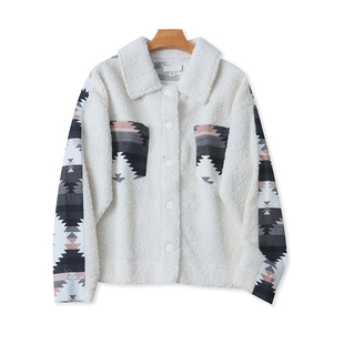 翻领羊羔毛短款外套 春秋新款长袖按扣开衫百搭显瘦女装上衣11193