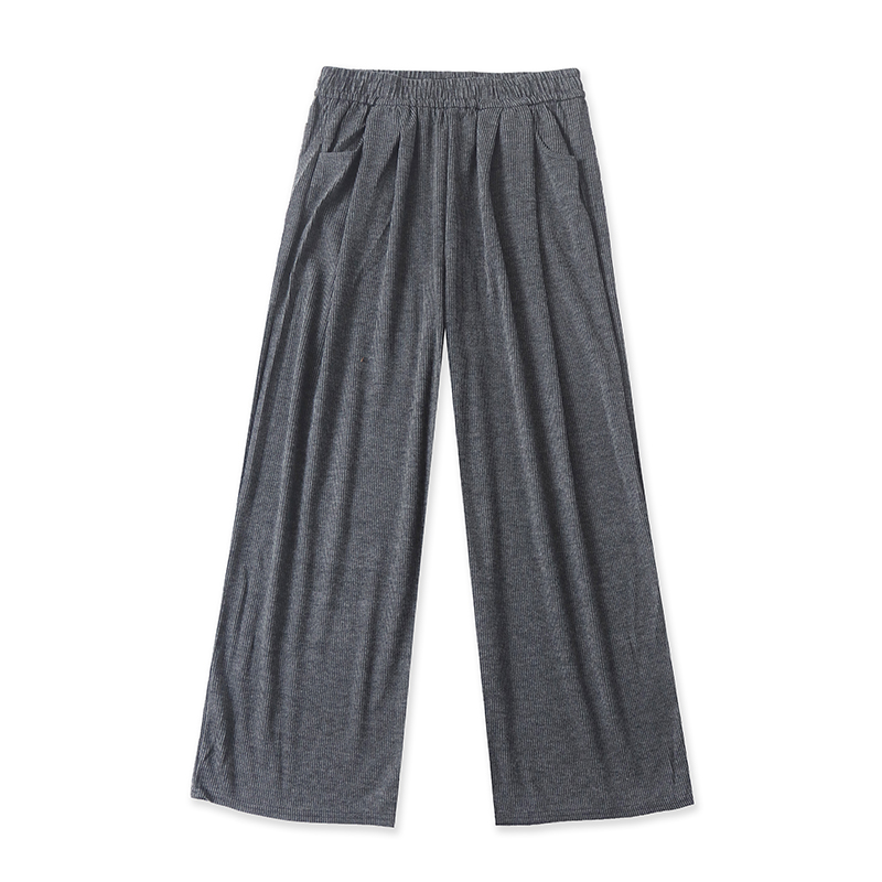 外贸松紧腰条纹休闲裤阔腿裤宽松