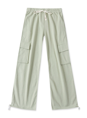 外贸毛圈松紧腰工装裤 春秋新款口袋时尚直筒显瘦男女长裤子06302