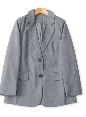 气质翻领千鸟格西装 春秋新款休闲时尚西服 女纽扣宽松外套 19241