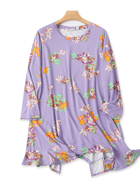 大版圆领碎花T恤衫 春秋新款宽松女士打底衫外贸A字时尚上衣20433