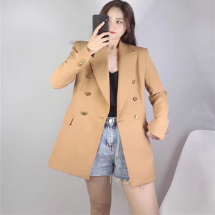 欧美双排扣西服女宽松长袖 春秋新款 外套18054 翻领西装 气质中长款