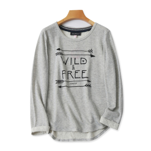 长袖 套头T恤衫 女错层打底上衣 毛圈圆领字母卫衣 新款 秋季