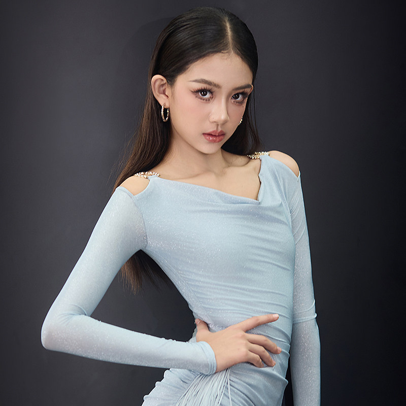 星辰拉丁舞服「流光」2026款高定星闪长袖拉丁舞练功服