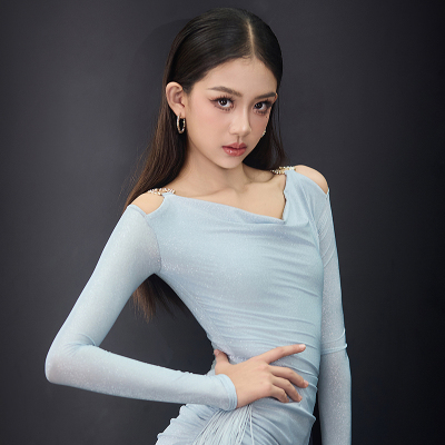星辰拉丁舞服「流光」2026款高定星闪长袖拉丁舞练功服