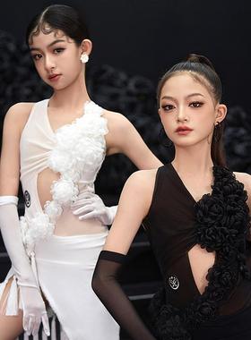 星辰舞服拉丁舞练习服花朵流苏珍珠镂空优雅高级飘逸