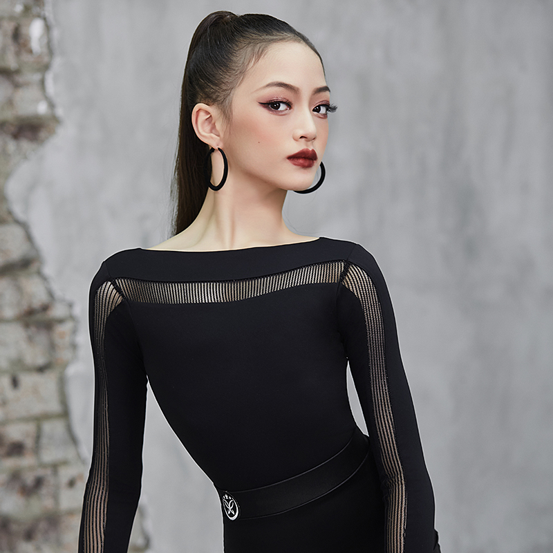 高级黑分体裙拉丁舞练习服星辰