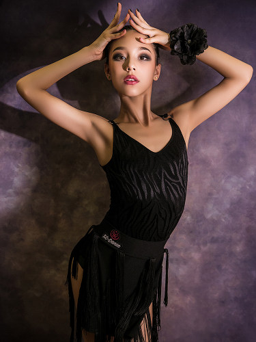 星辰拉丁舞服2024夏季新款连衣裙女儿童套装修身气质演出服规定服