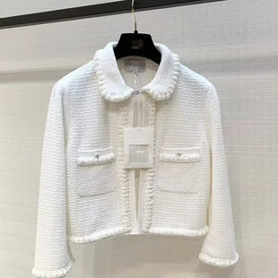 飞艇巡航25新款小香风白色提花娃娃领立体花边短款针织开衫半裙