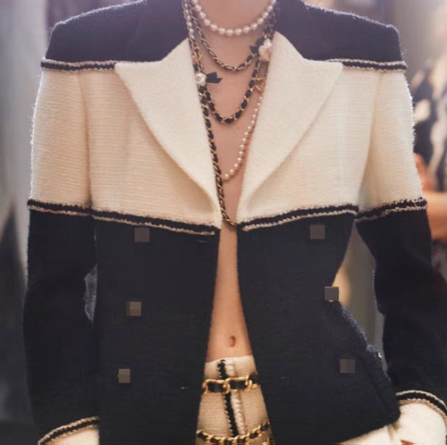 飞艇巡航定制24秋冬小香风高级手工坊系列黑白拼接软呢外套女上衣