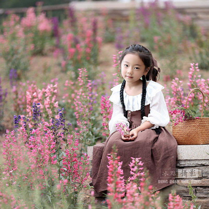 儿童拍照摄影服装女童森系田园风格连衣裙