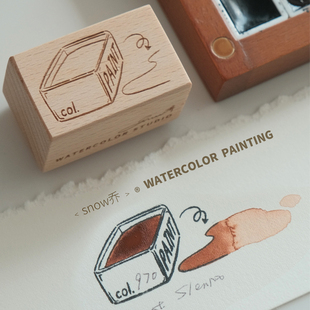 手帐印章｜snow乔原创水彩色卡木质印章｜颜料试色印章