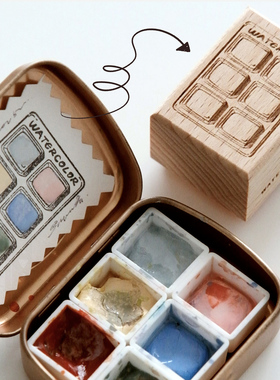 手帐印章｜snow乔原创【6格水彩盒子】｜颜料试色色卡木质印章