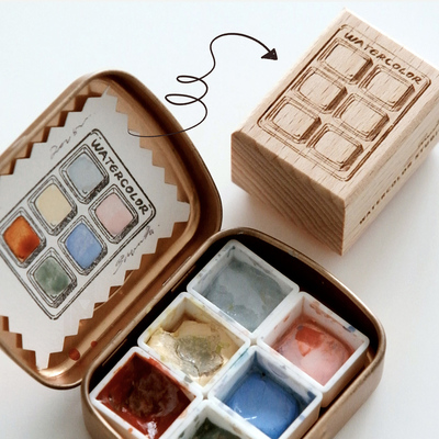 手帐印章｜snow乔原创【6格水彩盒子】｜颜料试色色卡木质印章