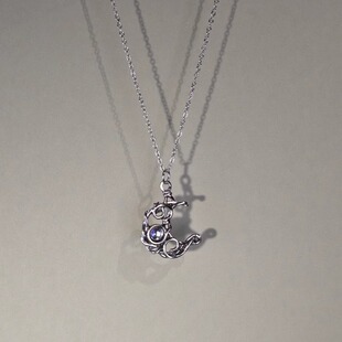 Cute 小众精致锁骨链配饰礼物 luck古着女生项链月亮吊坠时尚