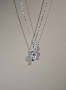 蓝色点钻音符吊坠锁骨链