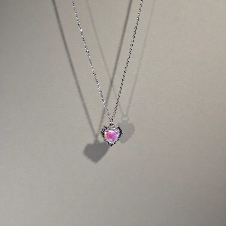 古着女生项链紫色爱心吊坠配饰品
