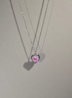 古着女生项链紫色爱心吊坠配饰品