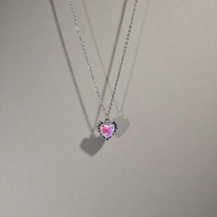 Cute 小众精致锁骨链配饰礼物 luck古着女生项链紫色爱心吊坠时尚