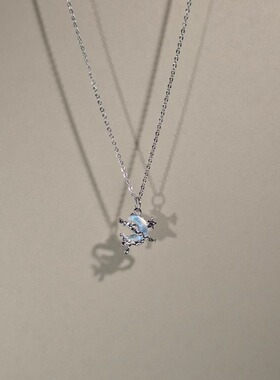 蓝色蝴蝶吊坠项链女锁骨链