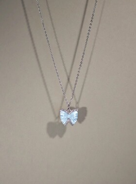 蓝色蝴蝶吊坠项链女锁骨链