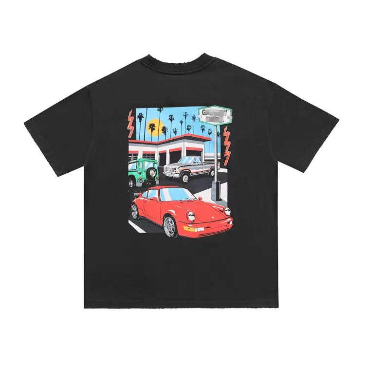 Gallery Dept Drive Thru Tee 高街复古 后幅彩绘汽车印花短袖T恤  黑褐色 S-XL  3606#