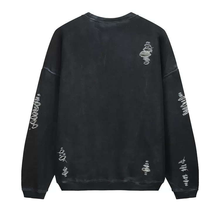 AC 做旧磨破纽扣LOGO字母数码印花圆领卫衣 花纱蓝 S-XL 3059#