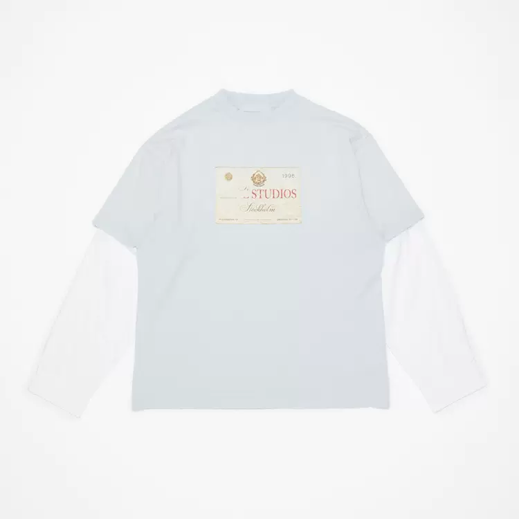 AC 做旧磨烂假两件字母印花长袖T恤 蓝色 S-XL 3298#