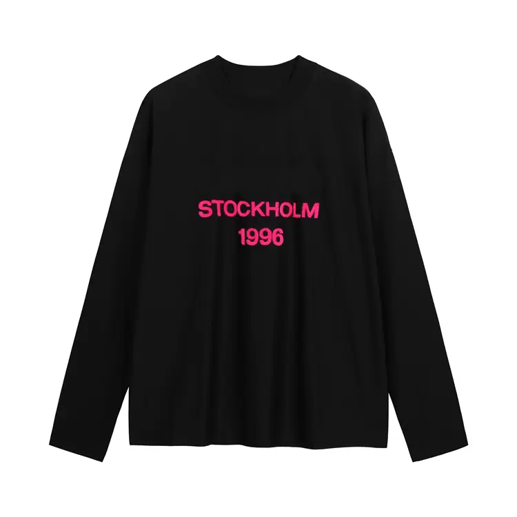 AC数字字母植绒LOGO长袖T恤 黑色 白色 S-XL  8266#