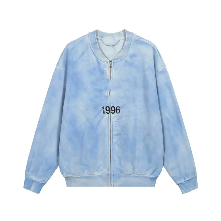 AC 做旧字母棒球服拉链卫衣外套 浅蓝 黑色 橄榄绿 深蓝 S-XL  3050#