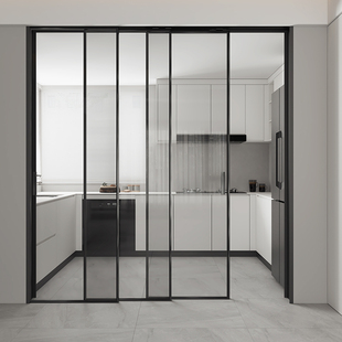 上海极窄边框阳台厨房卫生间推拉门三四五联动吊轨玻璃移门定制