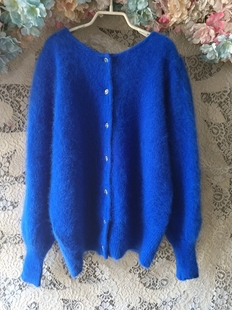 兔毛 安哥拉长袖 新品 宝蓝色百搭小开衫
