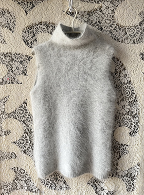 004ding级拉毛兔毛兔绒御寒百搭使用叠穿浅灰色背心针织毛衣