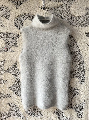 004ding级拉毛兔毛兔绒御寒百搭使用叠穿浅灰色背心针织毛衣