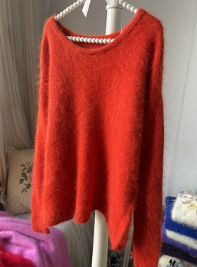 004004新品橘红色长毛毛套头百搭尖货兔毛长毛长袖兔毛