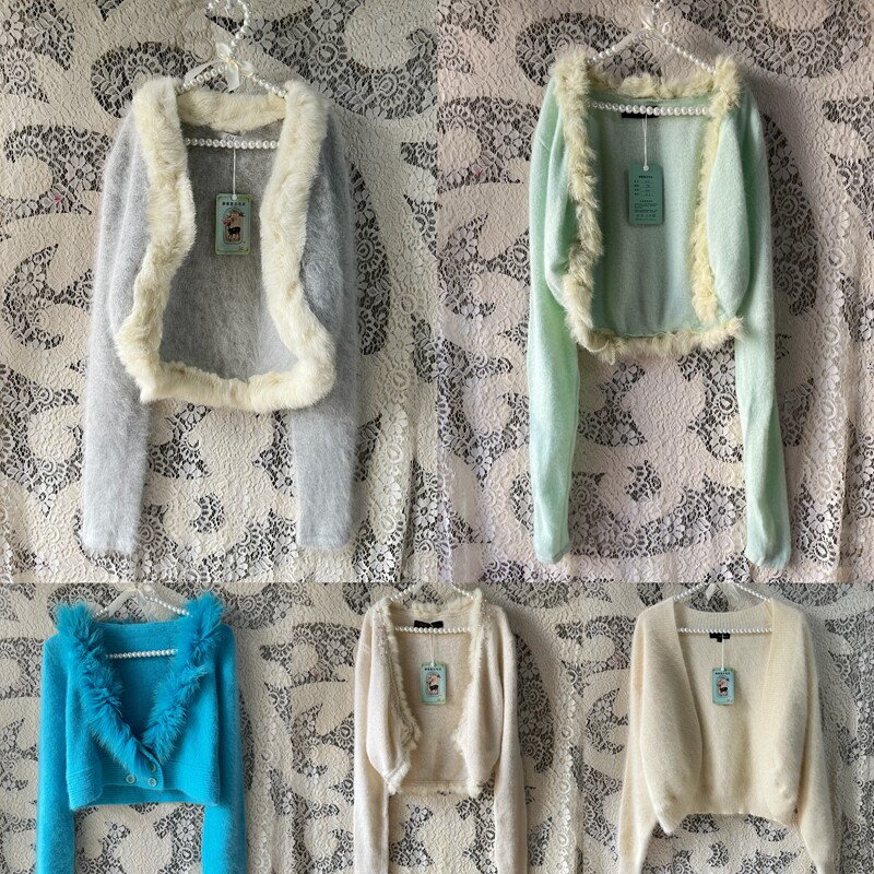 日韩制外贸原单短款小披肩开衫系列套头开衫软妹萌妹针织毛衣兔毛