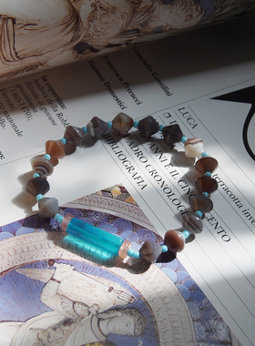 珠莲碧荷『爱琴海』冰蓝色亚琉璃波斯玛瑙原创手链设计款