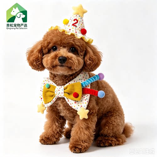 青松宠品宠物围兜彩星生日帽领结套装猫狗生日派对装饰品口水巾